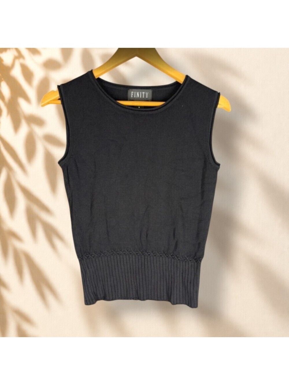 Finity Knit Top Women M Medium Black Sleeveless Wide Strap Rayon Casual Solid